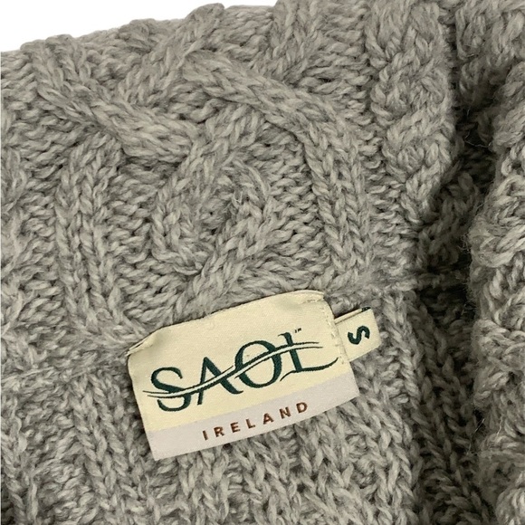 SAOL Ireland Long Tradition Cable Knit Zip Merino Wool Coat Cardigan Sma… - Picture 4 of 8